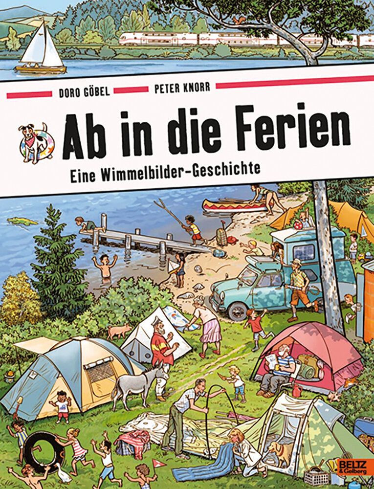 Cover des Buchs Ab in die Ferien, Illustration eines Campingplatzes an einem See