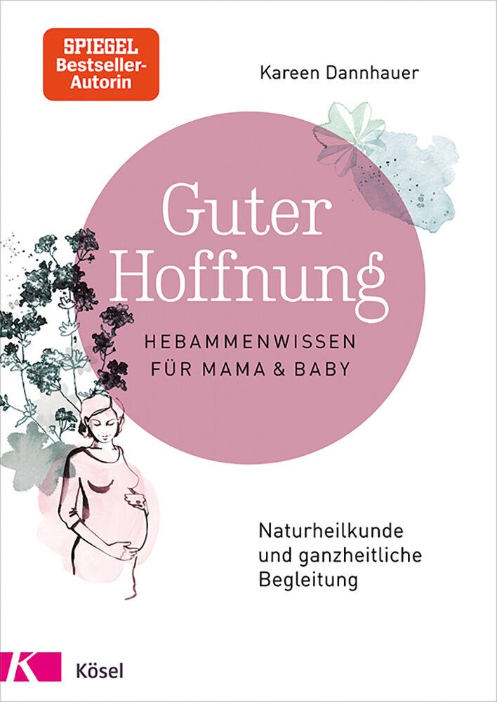 Buchcover des Buches Guter Hoffnung, Illustration von schwangerer Frau, altrosa Kreis, Typografie