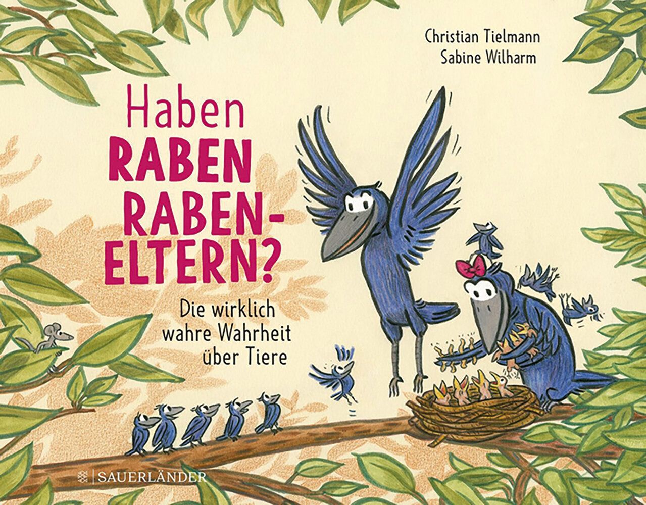 Illustration von Rabeneltern, die ihre Kinder mit Würmern füttern