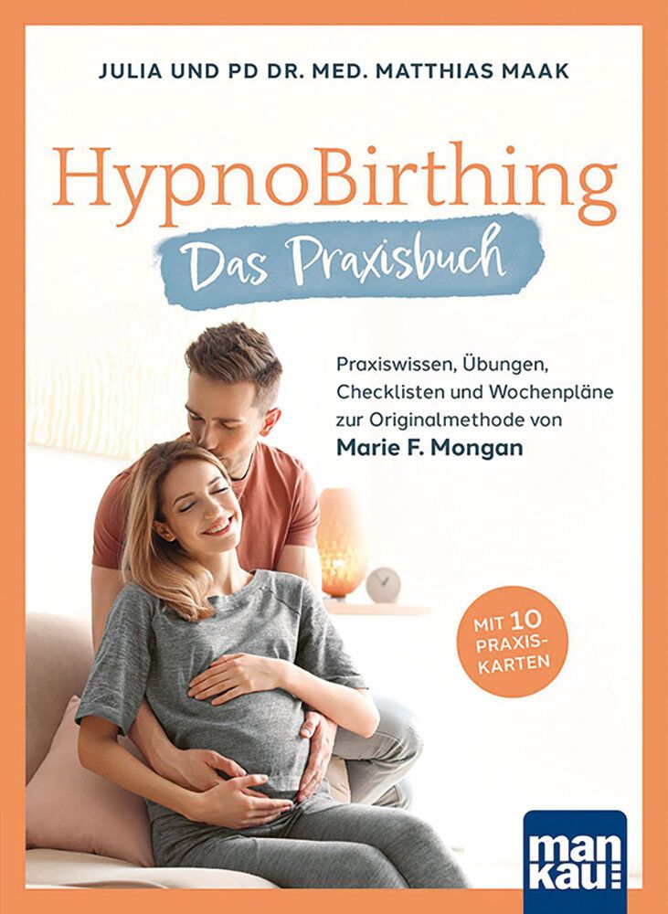 Cover des Buches Hyponobirthing, glückliches Paar mit schwangerer Frau, Typografie