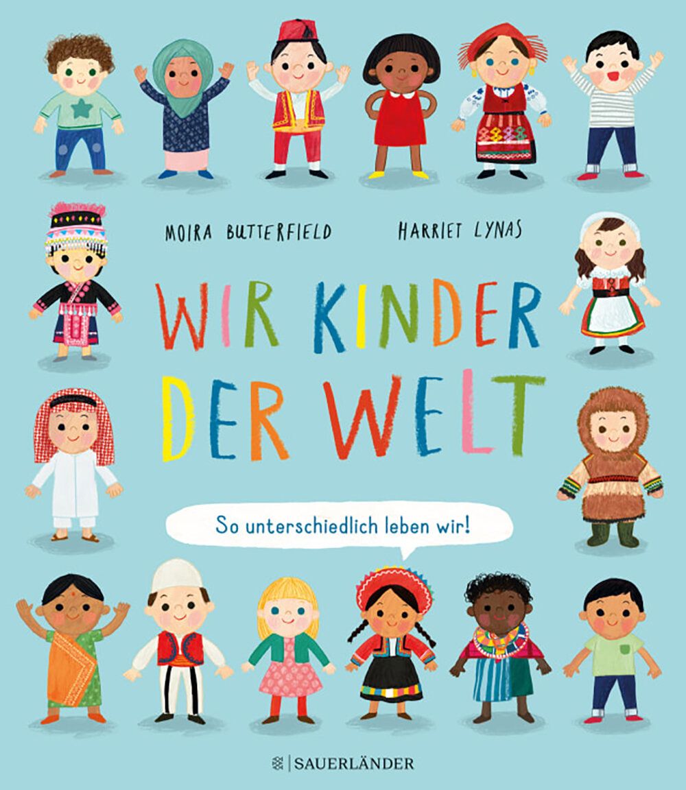 Illustration von vielen Kindern in verschiedenen Trachten