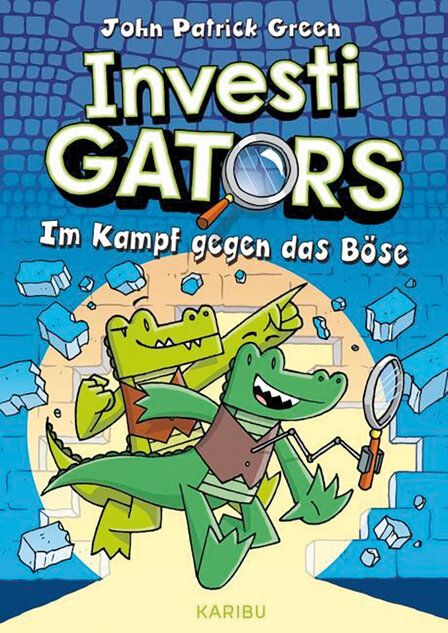 Cover des Buches Investigators, Illustration von zwei Krokodilen, die durch eine Mauer laufen