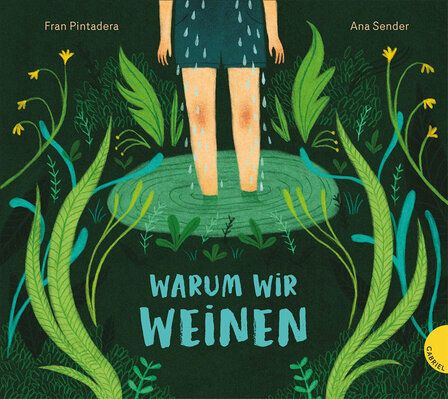 Buchcover, Illustration, Beine, die im Wasser stehen, Pflanzen ranken sich drumherum