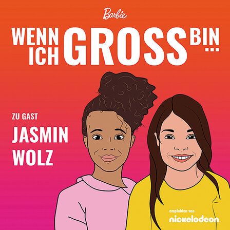 Podcast-Motiv, Illustration von zwei Frauen und weiße Typografie