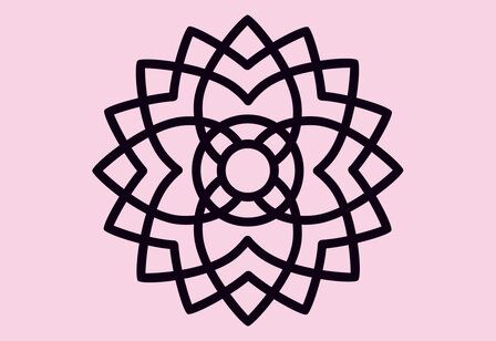 schwarze Strichzeichnung einer Mandala-Blume auf rosa Hintergrund