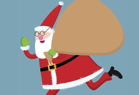 Illustration eines winkenden und laufenden Weihnachtsmannes mit Sack auf dem Rücken