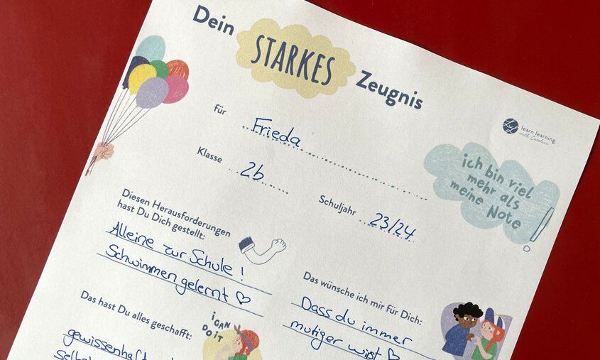 Dein starkes Zeugnis, Beispielseite ausgefüllt